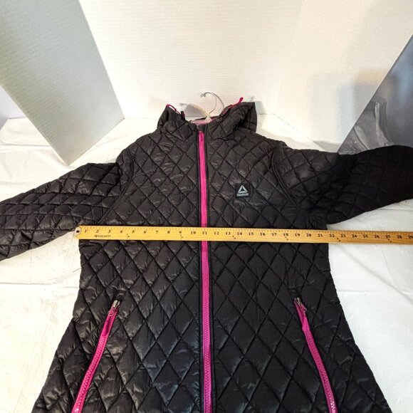Reebok Women XL Quilted Hooded Jacket Black & Pink Full Zip Pockets Lightweight - Picture 5 of 11